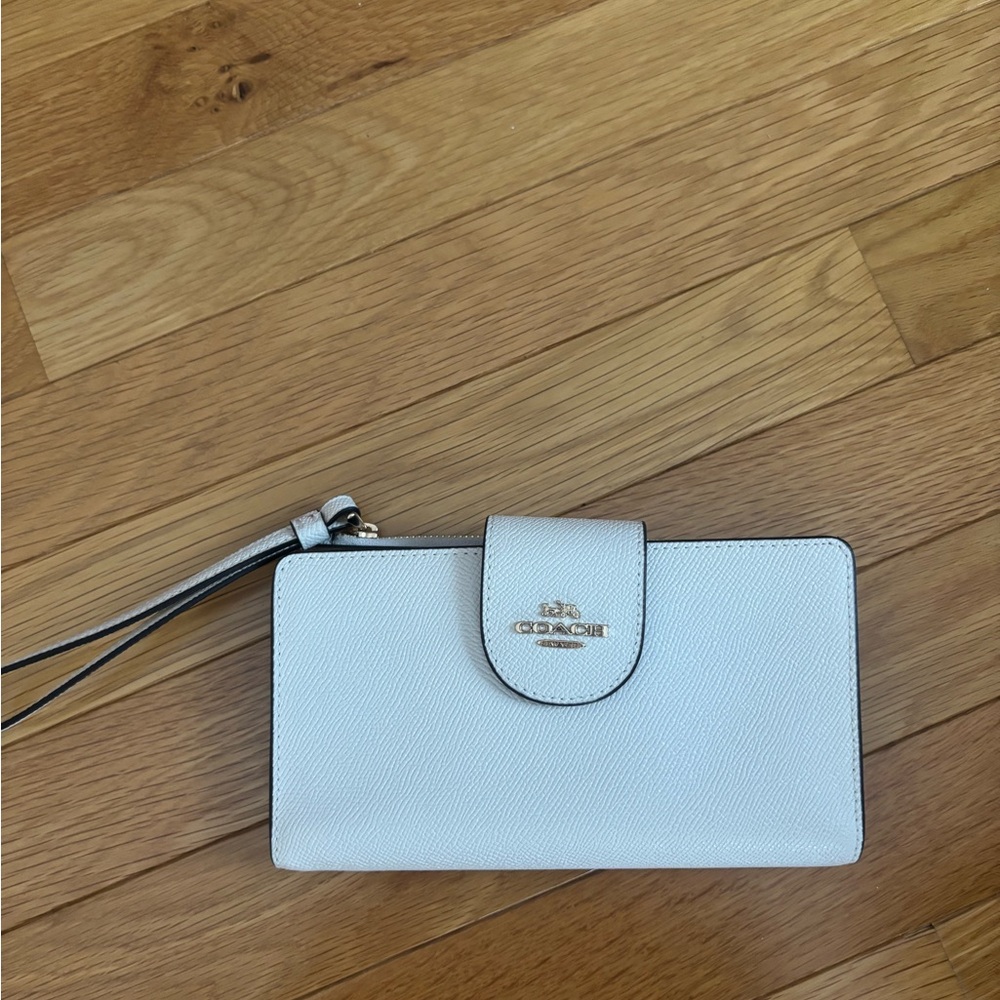 Coach White and Brown Wristlet Wallet